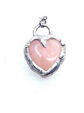 Rose quartz crystal heart necklace handmade
